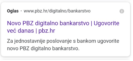 primjer adwords oglasa Banke za novu uslugu - izvor google.hr